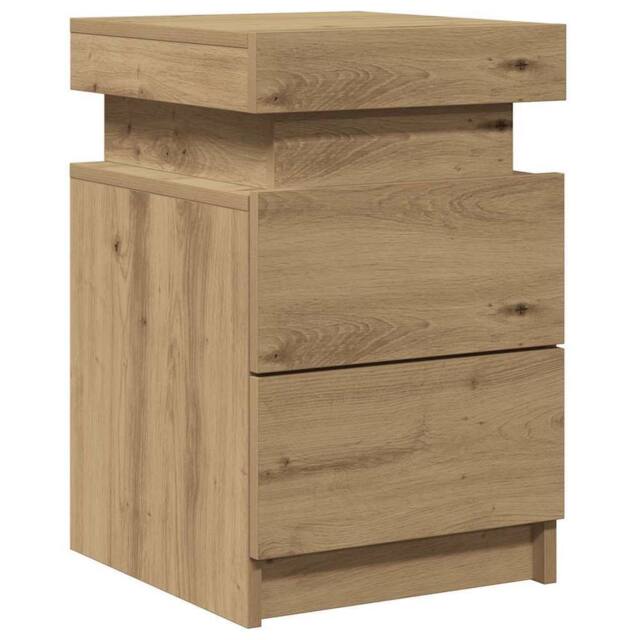 Berkfield Home Stylish Bedside Cabinet with LED Artisian Oak 35x39x55 cm Enginee in Brown - Size: 35 x 39 x 55 cm - image 1