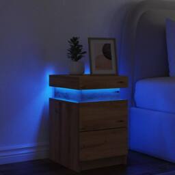 Berkfield Home Stylish Bedside Cabinet with LED Artisian Oak 35x39x55 cm Enginee in Brown - Size: 35 x 39 x 55 cm - thumbnail 4