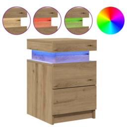 Berkfield Home Stylish Bedside Cabinet with LED Artisian Oak 35x39x55 cm Enginee in Brown - Size: 35 x 39 x 55 cm - thumbnail 3