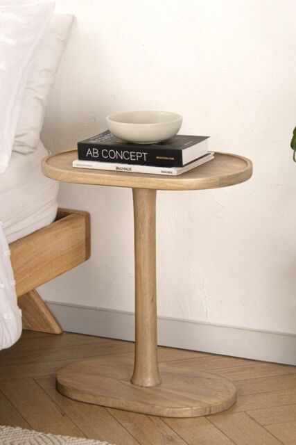 MH London Solid Mango Wood C-Shape Sofa Side Table, End Table for Living Room & Bedroom - Campbell in Natural - image 1