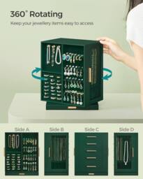 SONGMICS Rotating Jewellery Box with Glass Display & 5 Drawers in Bottle Green - thumbnail 3