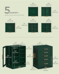 SONGMICS Rotating Jewellery Box with Glass Display & 5 Drawers in Bottle Green - thumbnail 2