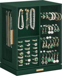SONGMICS Rotating Jewellery Box with Glass Display & 5 Drawers in Bottle Green - thumbnail 5