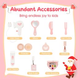 Costway 2-in-1 Kids Vanity Set Pretend Makeup Table & Chair Set w/ Heart-shaped Mirror in White - thumbnail 6