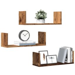 Berkfield Home Wall Shelves 3 pcs Old Wood 58x18x18 cm Engineered Wood in Brown - Size: 58 x 18 x 18 cm - thumbnail 1