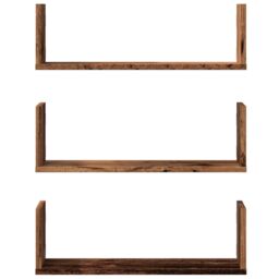 Berkfield Home Wall Shelves 3 pcs Old Wood 58x18x18 cm Engineered Wood in Brown - Size: 58 x 18 x 18 cm - thumbnail 4