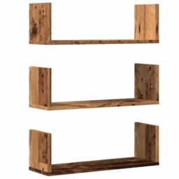 Berkfield Home Wall Shelves 3 pcs Old Wood 58x18x18 cm Engineered Wood in Brown - Size: 58 x 18 x 18 cm - thumbnail 2