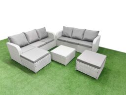 Fimous Outdoor Garden Furniture Sets 8 Seater Wicker Rattan Furniture Sofa Sets w/ Square Coffee Table high Back Lounge Sofa 2 Big Footstool Light - thumbnail 1