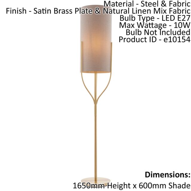 Loops Floor Lamp Light Satin Brass & Natural Linen Mix Fabric 10W LED E27 in Metallics