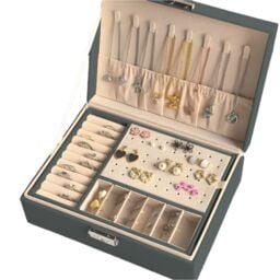Modcraft Women's 2-Layer Grey or White Jewellery Organizer Box - Storage Case in Dark Grey - thumbnail 3