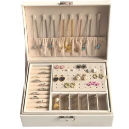 Modcraft Women's 2-Layer Grey or White Jewellery Organizer Box - Storage Case in Dark Grey - thumbnail 5