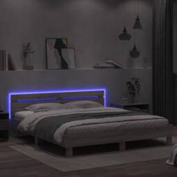 Berkfield Home Bed Frame with LED without Mattress Grey Sonoma 160x200 cm - thumbnail 4