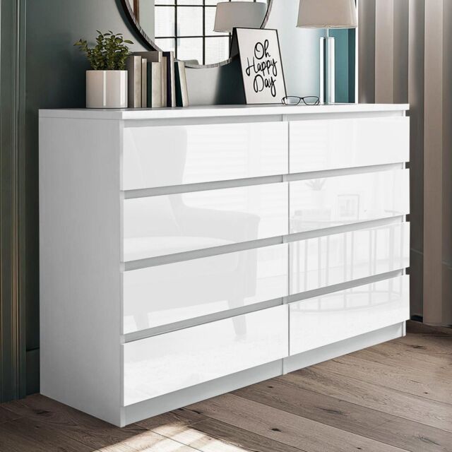 LUXURY LIFE Carlton Gloss Chest of Drawers 8 Drawer Cabinet in White - image 1