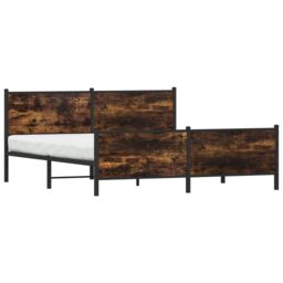 Berkfield Home Metal Bed Frame without Mattress Smoked Oak 200x200 cm in Brown - thumbnail 3