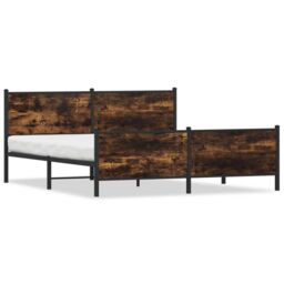 Berkfield Home Metal Bed Frame without Mattress Smoked Oak 200x200 cm in Brown - thumbnail 2