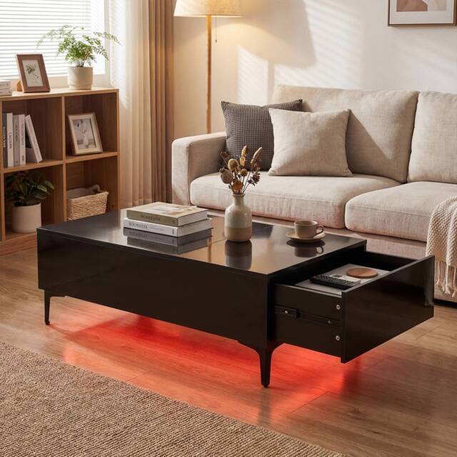 Costway Modern Lift Top Coffee Table Sofa Side Table High Gloss Accent Table in Black - image 1
