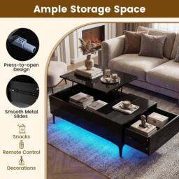 Costway Modern Lift Top Coffee Table Sofa Side Table High Gloss Accent Table in Black - thumbnail 6