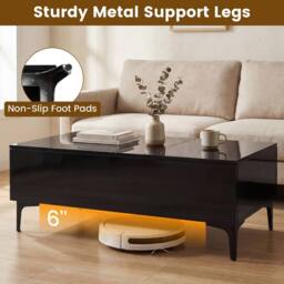 Costway Modern Lift Top Coffee Table Sofa Side Table High Gloss Accent Table in Black - thumbnail 5