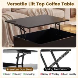 Costway Modern Lift Top Coffee Table Sofa Side Table High Gloss Accent Table in Black - thumbnail 4