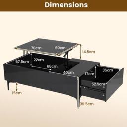 Costway Modern Lift Top Coffee Table Sofa Side Table High Gloss Accent Table in Black - thumbnail 2