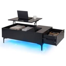 Costway Modern Lift Top Coffee Table Sofa Side Table High Gloss Accent Table in Black - thumbnail 3