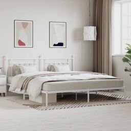 Berkfield Home Metal Bed Frame with Headboard White 200x200 cm - thumbnail 1