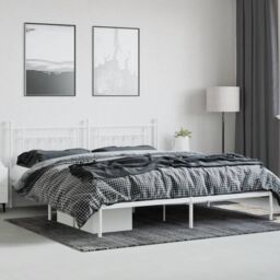 Berkfield Home Metal Bed Frame with Headboard White 200x200 cm - thumbnail 3