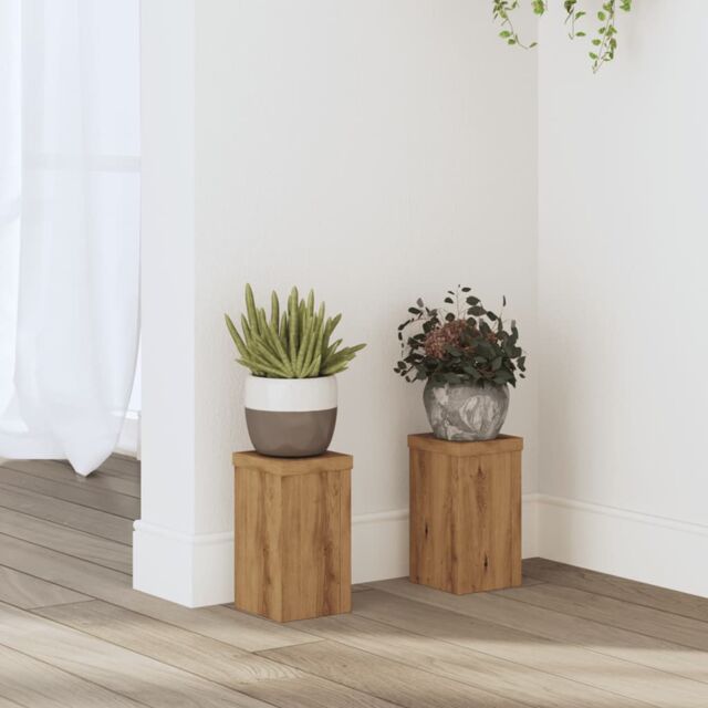 Berkfield Home Plant Stands 2 pcs Artisan Oak 10x10x18 cm Engineered Wood in Brown - Size: 10 x 10 x 18 cm - image 1