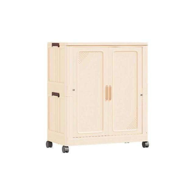 FORGEVIO Wardrobe Storage Cabinet with Wheels Plastic Closet Clothes Rail in Beige - image 1