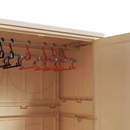 FORGEVIO Wardrobe Storage Cabinet with Wheels Plastic Closet Clothes Rail in Beige - thumbnail 3