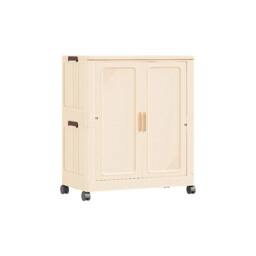 FORGEVIO Wardrobe Storage Cabinet with Wheels Plastic Closet Clothes Rail in Beige - thumbnail 1