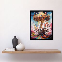 Artery8 Wall Art Print Magical Carousel in Rainbow Clouds Bright Bold Vibrant Fantasy Kids Bedroom Baby Nursery Artwork Art Framed - thumbnail 2
