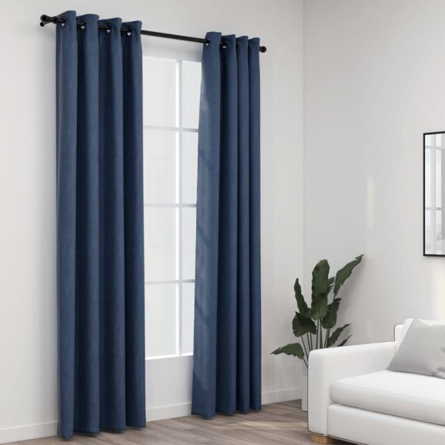 Berkfield Home Linen-Look Blackout Curtains with Grommets 2 pcs Blue 140x225cm - Size: 140x225 cm - image 1