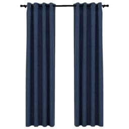 Berkfield Home Linen-Look Blackout Curtains with Grommets 2 pcs Blue 140x225cm - Size: 140x225 cm - thumbnail 2
