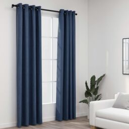 Berkfield Home Linen-Look Blackout Curtains with Grommets 2 pcs Blue 140x225cm - Size: 140x225 cm