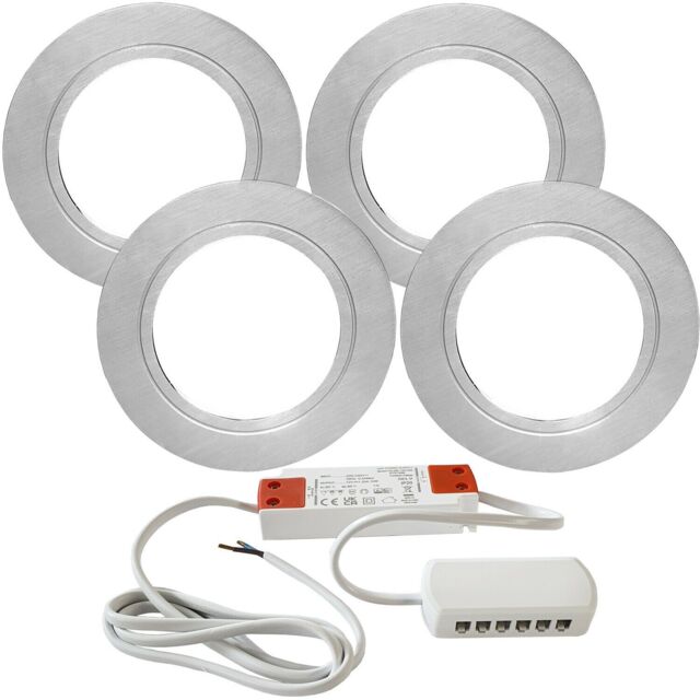 Loops 4x CHROME Round Flush Under Cabinet Kitchen Light & Driver Kit - Natural White LED - image 1