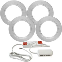 Loops 4x CHROME Round Flush Under Cabinet Kitchen Light & Driver Kit - Natural White LED