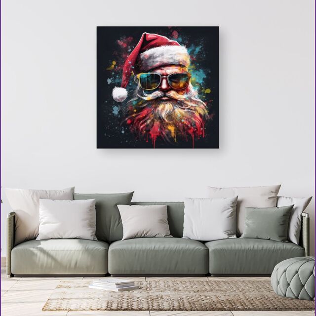 Warren Reed - Designer Splashart Santa Claus In Glasses Canvas - Size: w40 inch x h40 inch - image 1