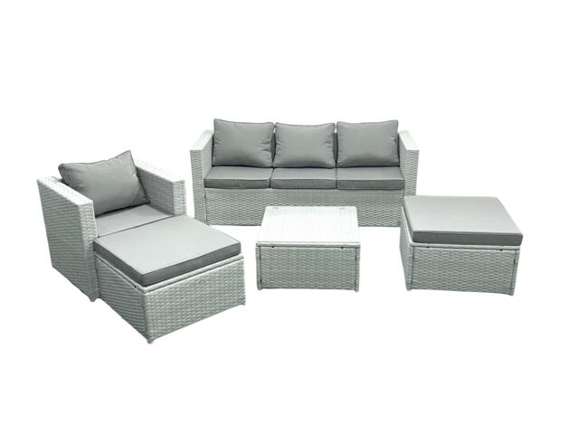 Fimous Garden Outdoor Furniture Set 6 Seater Rattan Sofa Set with 2 Big Footstools Armchair Light Grey Mixed - image 1