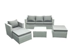 Fimous Garden Outdoor Furniture Set 6 Seater Rattan Sofa Set with 2 Big Footstools Armchair Light Grey Mixed - thumbnail 1
