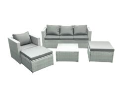 Fimous Garden Outdoor Furniture Set 6 Seater Rattan Sofa Set with 2 Big Footstools Armchair Light Grey Mixed - thumbnail 2