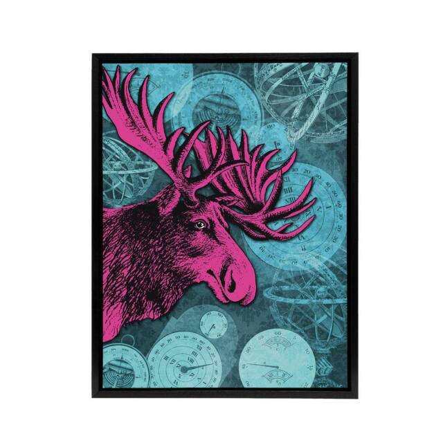 "Artery8 Moose Clocks Steampunk Framed Canvas Wall Art Print in Blue - Size: W18"" x H24""" - image 1