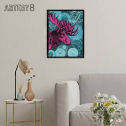 "Artery8 Moose Clocks Steampunk Framed Canvas Wall Art Print in Blue - Size: W18"" x H24""" - thumbnail 3