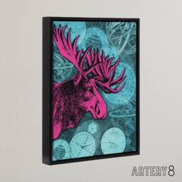 "Artery8 Moose Clocks Steampunk Framed Canvas Wall Art Print in Blue - Size: W18"" x H24""" - thumbnail 2