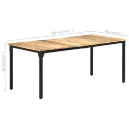 Berkfield Home Dining Table 180x90x76 cm Rough Mango Wood in Brown - Size: 180 x 90 x 76 cm - thumbnail 7