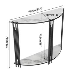 "KORVIXA 40"" Half Moon Marble Console Table Hall Desk w/Shelf Storage in White - Size: 100 cm x 100 cm" - thumbnail 2