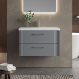 Balterley Wall Hung 2 Drawers Vanity Unit - Mid-Edge Basin 800mm, Satin Grey - thumbnail 2
