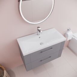 Balterley Wall Hung 2 Drawers Vanity Unit - Mid-Edge Basin 800mm, Satin Grey - thumbnail 3