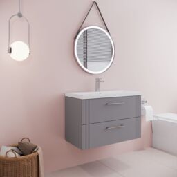 Balterley Wall Hung 2 Drawers Vanity Unit - Mid-Edge Basin 800mm, Satin Grey - thumbnail 4