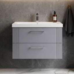 Balterley Wall Hung 2 Drawers Vanity Unit - Mid-Edge Basin 800mm, Satin Grey - thumbnail 8